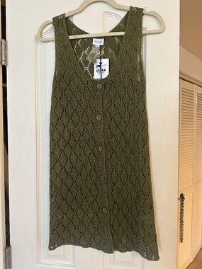 Lelis - olive green - button up crochet mini dress - NWT